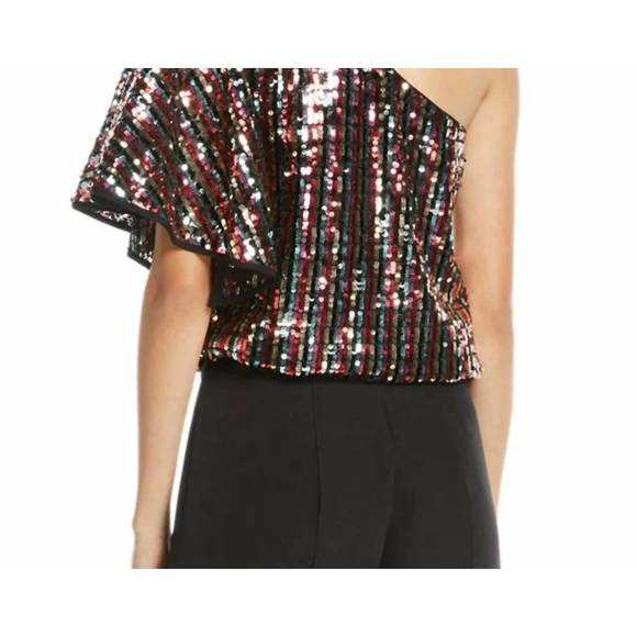 NEW MILLY one shoulder sequined butterfly sleeve top in multi - Picture 2 of 2